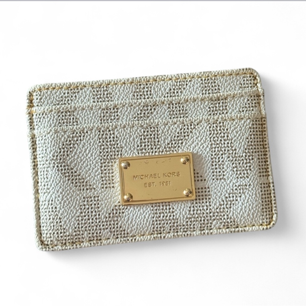 MICHAEL Michael Kors Textured Cream Card Holder with Gold Color Accents